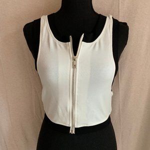 Cute White Black Top with Silver Zipper - WITH TAG